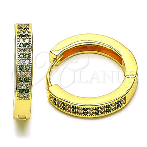 Argolla Huggie 02.195.0104.4.25 Oro Laminado, con Verde and Blanca Micro Pave, Pulido, Tono Dorado