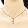 Juego de Arete y Dije de Adulto 10.316.0065 Oro Laminado, Diseño de Flor y Gota, con Blanca Zirconia Cubica, Pulido, Tono Dorado