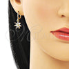 Juego de Arete y Dije de Adulto 10.316.0065 Oro Laminado, Diseño de Flor y Gota, con Blanca Zirconia Cubica, Pulido, Tono Dorado