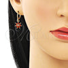 Juego de Arete y Dije de Adulto 10.316.0065.1 Oro Laminado, Diseño de Flor y Gota, con Granate and Blanca Zirconia Cubica, Pulido, Tono Dorado