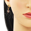 Juego de Arete y Dije de Adulto 10.316.0065.2 Oro Laminado, Diseño de Flor y Gota, con Multicolor and Blanca Zirconia Cubica, Pulido, Tono Dorado