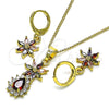 Juego de Arete y Dije de Adulto 10.316.0065.2 Oro Laminado, Diseño de Flor y Gota, con Multicolor and Blanca Zirconia Cubica, Pulido, Tono Dorado
