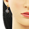 Juego de Arete y Dije de Adulto 10.196.0020 Oro Laminado, Diseño de Ojo Griego, con Blanca Micro Pave, Esmaltado Azul, Tono Dorado