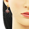 Juego de Arete y Dije de Adulto 10.196.0020.1 Oro Laminado, Diseño de Ojo Griego, con Blanca Micro Pave, Esmaltado Rojo, Tono Dorado
