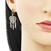 Juego de Arete y Dije de Adulto 10.196.0023 Oro Laminado, Diseño de Corazón y Flor, con Verde and Blanca Zirconia Cubica, Pulido, Tono Dorado