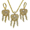 Juego de Arete y Dije de Adulto 10.196.0023.2 Oro Laminado, Diseño de Corazón y Flor, con Blanca Zirconia Cubica, Pulido, Tono Dorado