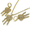 Juego de Arete y Dije de Adulto 10.196.0023.2 Oro Laminado, Diseño de Corazón y Flor, con Blanca Zirconia Cubica, Pulido, Tono Dorado