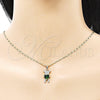Juego de Arete y Dije de Adulto 10.196.0027 Oro Laminado, Diseño de Osito y Corazón, con Verde Zirconia Cubica and Blanca Micro Pave, Pulido, Tono Dorado