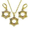 Juego de Arete y Dije de Adulto 10.196.0034 Oro Laminado, Diseño de Estrella y Baguette, con Multicolor and Blanca Zirconia Cubica, Pulido, Tono Dorado