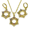 Juego de Arete y Dije de Adulto 10.196.0034 Oro Laminado, Diseño de Estrella y Baguette, con Multicolor and Blanca Zirconia Cubica, Pulido, Tono Dorado