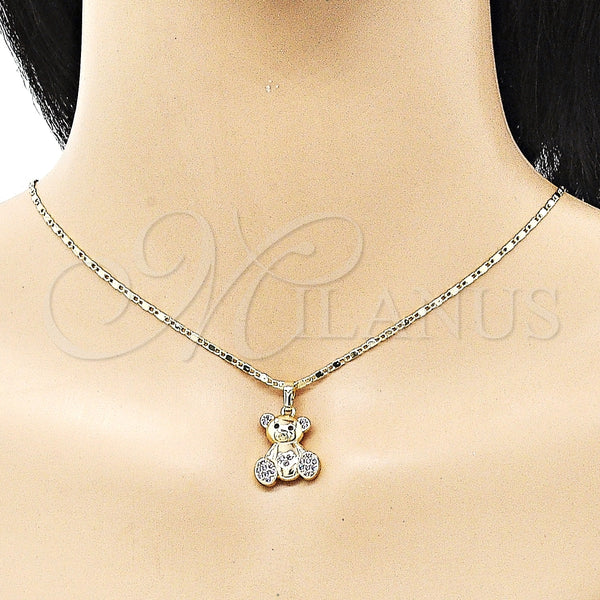 Juego de Arete y Dije de Adulto 10.196.0036 Oro Laminado, Diseño de Osito, con Amatista and Negro Micro Pave, Pulido, Tono Dorado