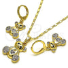 Juego de Arete y Dije de Adulto 10.196.0036 Oro Laminado, Diseño de Osito, con Amatista and Negro Micro Pave, Pulido, Tono Dorado