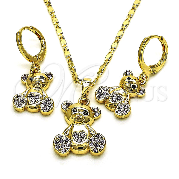 Juego de Arete y Dije de Adulto 10.196.0036 Oro Laminado, Diseño de Osito, con Amatista and Negro Micro Pave, Pulido, Tono Dorado