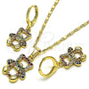 Juego de Arete y Dije de Adulto 10.196.0043 Oro Laminado, Diseño de Osito, con Multicolor Micro Pave, Pulido, Tono Dorado