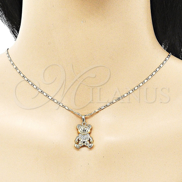 Juego de Arete y Dije de Adulto 10.196.0045 Oro Laminado, Diseño de Osito, con Blanca Micro Pave, Pulido, Tono Dorado
