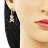 Juego de Arete y Dije de Adulto 10.196.0045 Oro Laminado, Diseño de Osito, con Blanca Micro Pave, Pulido, Tono Dorado