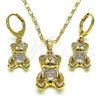 Juego de Arete y Dije de Adulto 10.196.0045 Oro Laminado, Diseño de Osito, con Blanca Micro Pave, Pulido, Tono Dorado