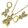 Juego de Arete y Dije de Adulto 10.196.0045 Oro Laminado, Diseño de Osito, con Blanca Micro Pave, Pulido, Tono Dorado