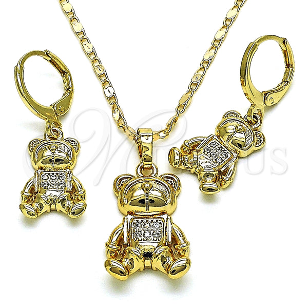Juego de Arete y Dije de Adulto 10.196.0045 Oro Laminado, Diseño de Osito, con Blanca Micro Pave, Pulido, Tono Dorado