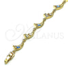 Pulsera Elegante 03.196.0003.07 Oro Laminado, Diseño de Luna y Ojo Griego, con Blanca Zirconia Cubica, Esmaltado Turquesa, Tono Dorado (06 MM Thickness, 7 Inches Length)