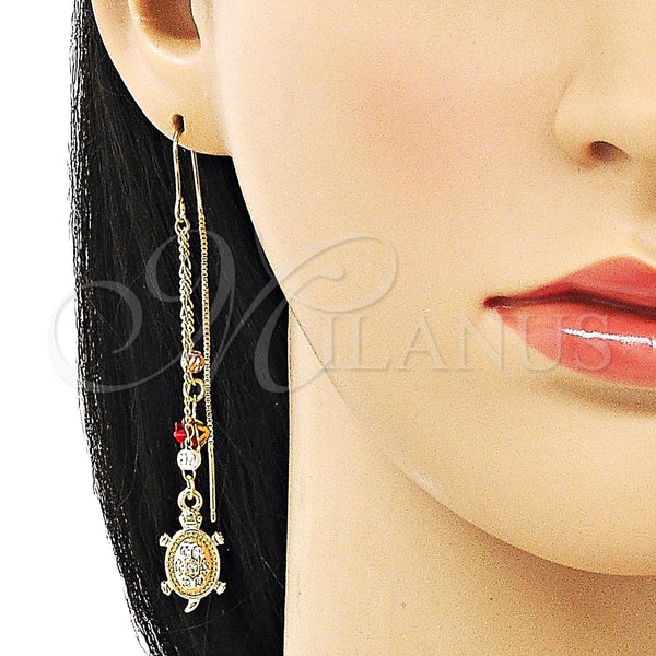 Arete Violador 02.253.0034 Oro Laminado, Diseño de Tortuga y Flor, con Blanca Micro Pave, Pulido, Tres Tonos