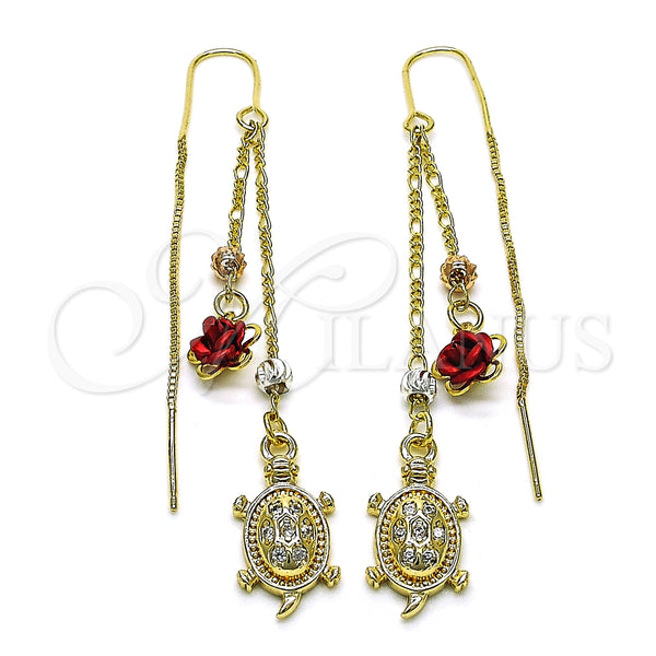 Arete Violador 02.253.0034 Oro Laminado, Diseño de Tortuga y Flor, con Blanca Micro Pave, Pulido, Tres Tonos