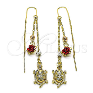 Arete Violador 02.253.0034 Oro Laminado, Diseño de Tortuga y Flor, con Blanca Micro Pave, Pulido, Tres Tonos