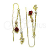Arete Violador 02.253.0035 Oro Laminado, Diseño de Delfín y Flor, con Rubi and Blanca Zirconia Cubica, Pulido, Tres Tonos