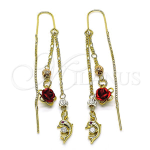 Arete Violador 02.253.0035 Oro Laminado, Diseño de Delfín y Flor, con Rubi and Blanca Zirconia Cubica, Pulido, Tres Tonos