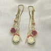 Arete Violador 02.253.0037 Oro Laminado, Diseño de Guadalupe y Flor, con Multicolor Cristal, Pulido, Tres Tonos