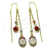 Arete Violador 02.253.0037 Oro Laminado, Diseño de Guadalupe y Flor, con Multicolor Cristal, Pulido, Tres Tonos