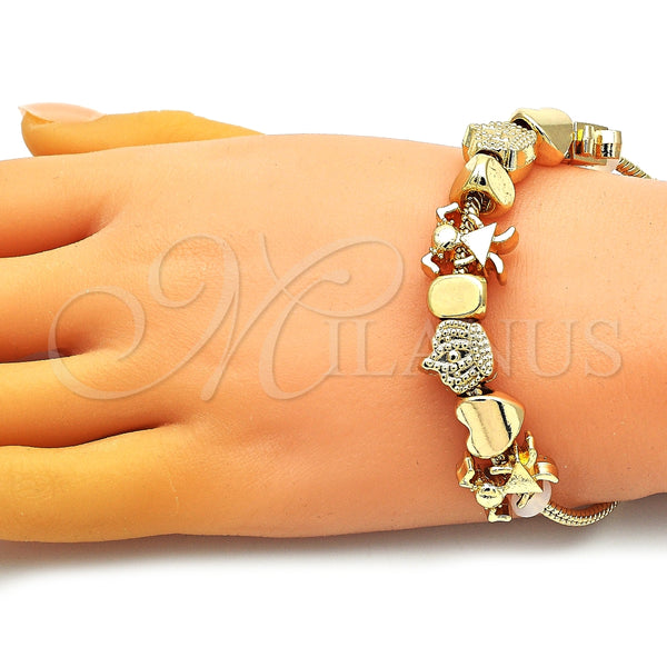 Pulsera Elegante 03.63.2268.07 Oro Laminado, Diseño de Niñita Pequeña y Corona, Pulido, Tono Dorado (03 MM Thickness, 7 Inches Length)
