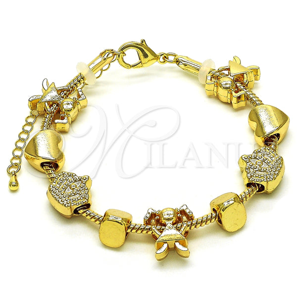 Pulsera Elegante 03.63.2268.07 Oro Laminado, Diseño de Niñita Pequeña y Corona, Pulido, Tono Dorado (03 MM Thickness, 7 Inches Length)
