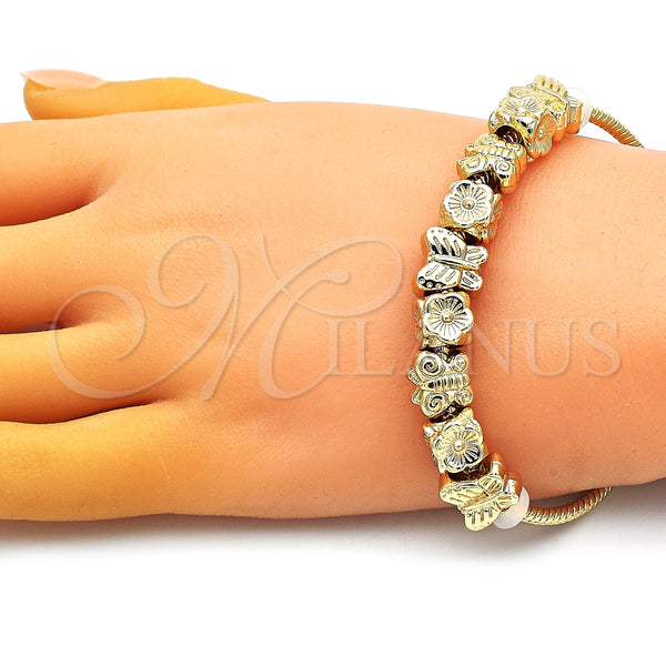 Pulsera Elegante 03.63.2269.07 Oro Laminado, Diseño de Mariposa y Flor, Pulido, Tono Dorado (03 MM Thickness, 7 Inches Length)
