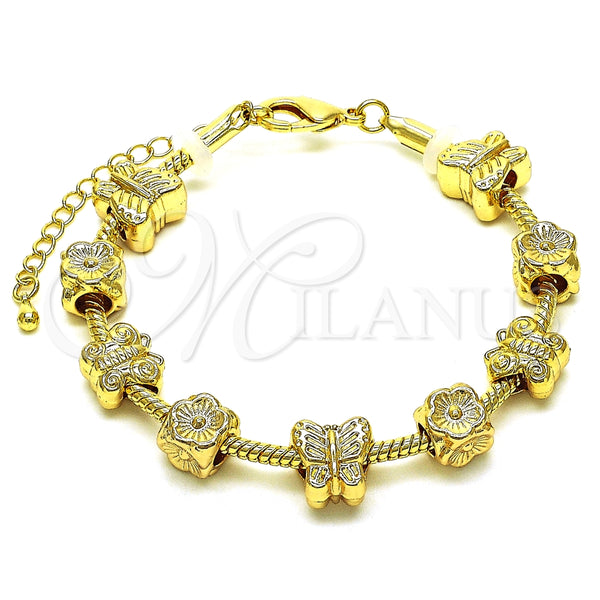 Pulsera Elegante 03.63.2269.07 Oro Laminado, Diseño de Mariposa y Flor, Pulido, Tono Dorado (03 MM Thickness, 7 Inches Length)