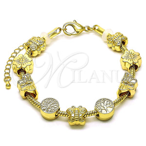 Pulsera Elegante 03.63.2270.07 Oro Laminado, Diseño de Mariposa y Ãrbol, Pulido, Tono Dorado (03 MM Thickness, 7 Inches Length)