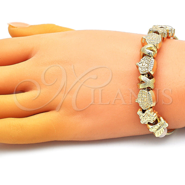 Pulsera Elegante 03.63.2271.07 Oro Laminado, Diseño de Corona y Niñita Pequeña, Pulido, Tono Dorado (03 MM Thickness, 7 Inches Length)