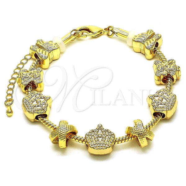 Pulsera Elegante 03.63.2271.07 Oro Laminado, Diseño de Corona y Niñita Pequeña, Pulido, Tono Dorado (03 MM Thickness, 7 Inches Length)