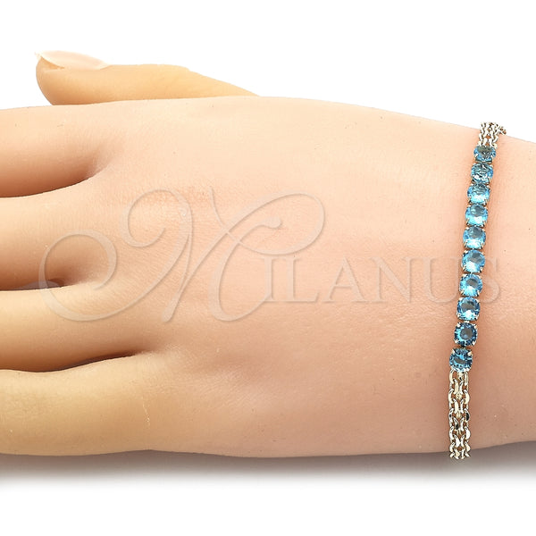 Pulsera Elegante 03.213.0173.08 Oro Laminado, Diseño de Bismarco, con Turquoise Zirconia Cubica, Pulido, Tono Dorado (04 MM Thickness, 8 Inches Length)