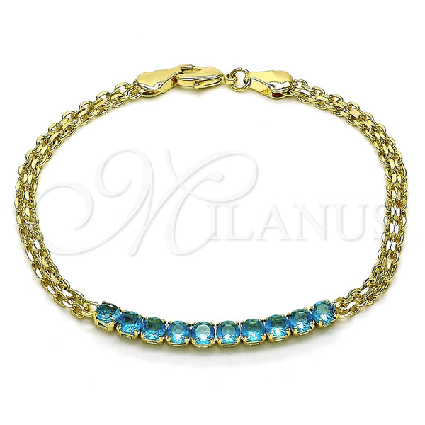 Pulsera Elegante 03.213.0173.08 Oro Laminado, Diseño de Bismarco, con Turquoise Zirconia Cubica, Pulido, Tono Dorado (04 MM Thickness, 8 Inches Length)