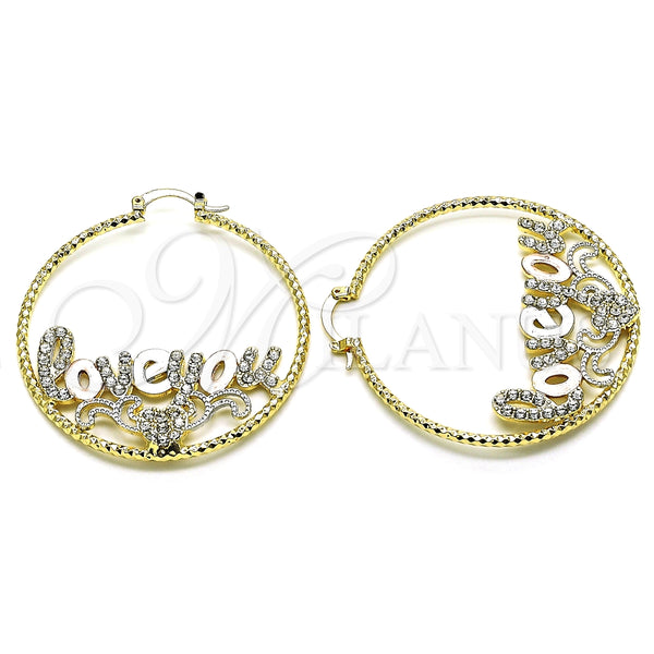 Argolla Grande 02.120.0001.50 Oro Laminado, Diseño de Con Nombre y Amor, con Blanca Cristal, Diamantado, Tres Tonos