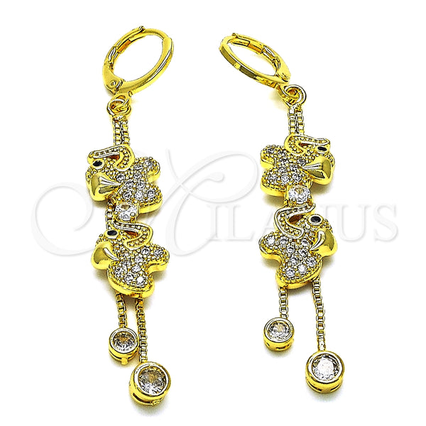 Arete Largo 02.316.0080.1 Oro Laminado, Diseño de Box y Elefante, con Blanca and Negro Micro Pave, Pulido, Tono Dorado