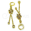 Arete Largo 02.316.0083.1 Oro Laminado, Diseño de Rolo y Mariposa, con Multicolor Micro Pave and Multicolor Zirconia Cubica, Pulido, Tono Dorado