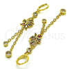 Arete Largo 02.316.0083.1 Oro Laminado, Diseño de Rolo y Mariposa, con Multicolor Micro Pave and Multicolor Zirconia Cubica, Pulido, Tono Dorado