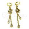 Arete Largo 02.316.0083.1 Oro Laminado, Diseño de Rolo y Mariposa, con Multicolor Micro Pave and Multicolor Zirconia Cubica, Pulido, Tono Dorado