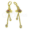 Arete Largo 02.316.0084 Oro Laminado, Diseño de Rolo y Cisne, con Negro Micro Pave and Multicolor Zirconia Cubica, Pulido, Tono Dorado