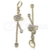 Arete Largo 02.316.0084.1 Oro Laminado, Diseño de Rolo y Cisne, con Negro Micro Pave and Blanca Zirconia Cubica, Pulido, Tono Dorado