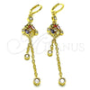 Arete Largo 02.316.0085 Oro Laminado, Diseño de Rolo y Rana, con Multicolor and Blanca Zirconia Cubica, Pulido, Tono Dorado