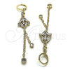 Arete Largo 02.316.0085.1 Oro Laminado, Diseño de Rolo y Rana, con Blanca Zirconia Cubica, Pulido, Tono Dorado