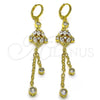 Arete Largo 02.316.0085.1 Oro Laminado, Diseño de Rolo y Rana, con Blanca Zirconia Cubica, Pulido, Tono Dorado